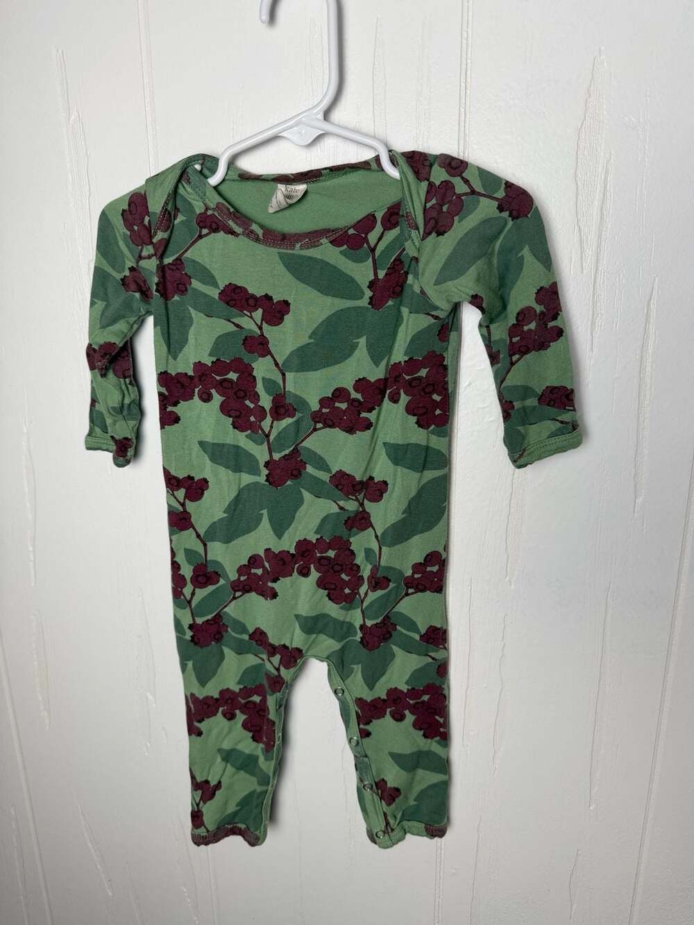 Kate Quinn Huckleberry Green Bamboo Collection LS Lap Neck Romper 6-12M